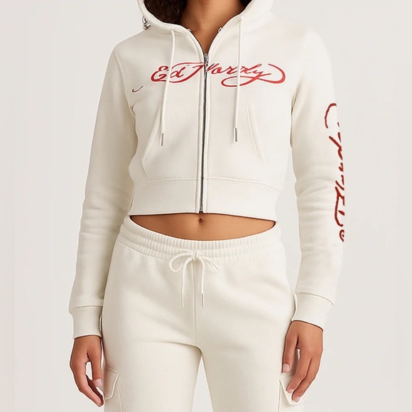 Ed Hardy Tops - Ed Hardy Women's Cream Hoodie with Red Accents